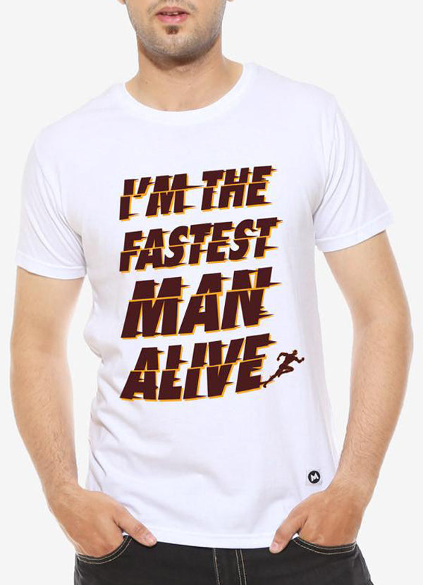 Fastest Man  White  Half Sleeve Graphic T Shirt